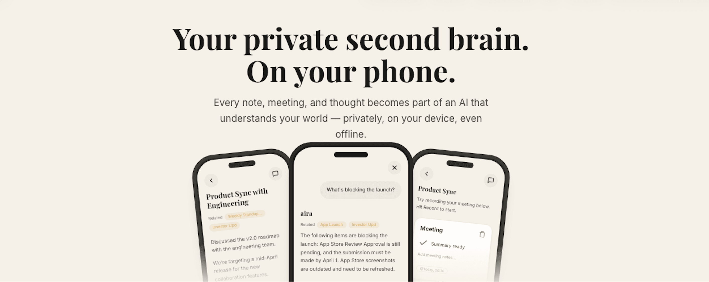 Aira — AI Meeting Notes app showing meeting transcripts, AI chat, and recording interface